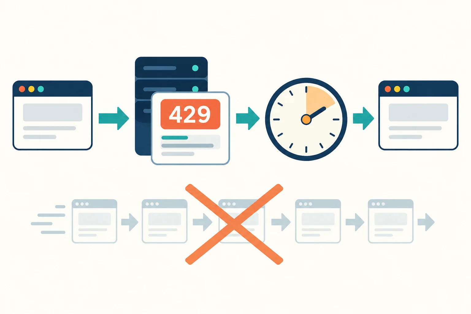 收到 HTTP 429 后读取等待信息、暂停请求再尝试一次的流程示意